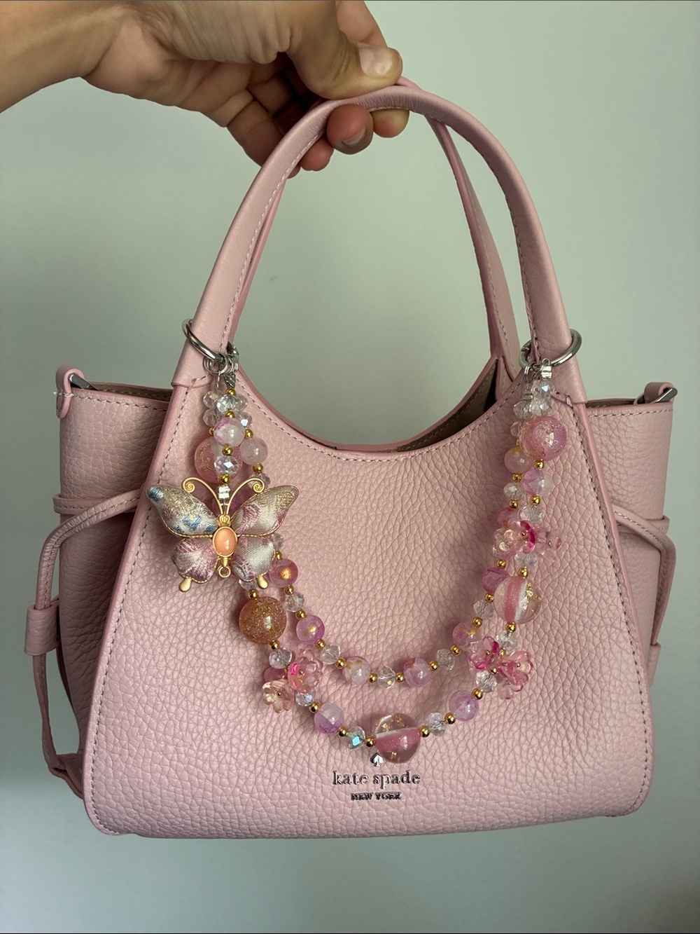 SALE🎀 Delicate Pink Butterfly Pendant Charm Beaded Bag Chain